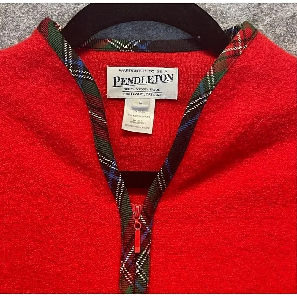 Vintage PENDLETON Jacket‎ Women's Large Bright Red Virgin Wool Full Front Zip
